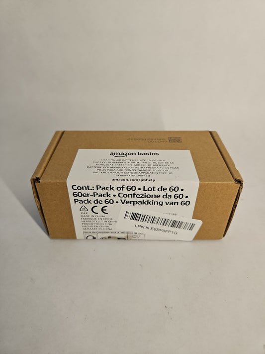 Amazon Basics 60-Pack Size 10 Hearing Aid Batteries Zinc-Air Yellow Tab