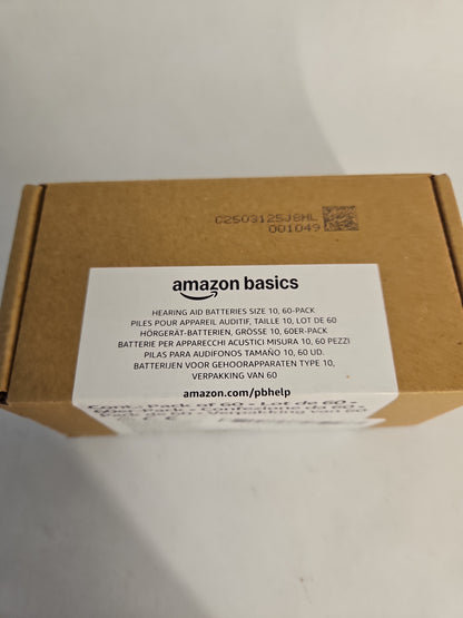 Amazon Basics 60-Pack Size 10 Hearing Aid Batteries Zinc-Air Yellow Tab