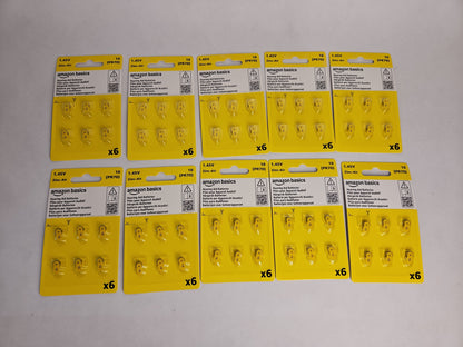 Amazon Basics 60-Pack Size 10 Hearing Aid Batteries Zinc-Air Yellow Tab