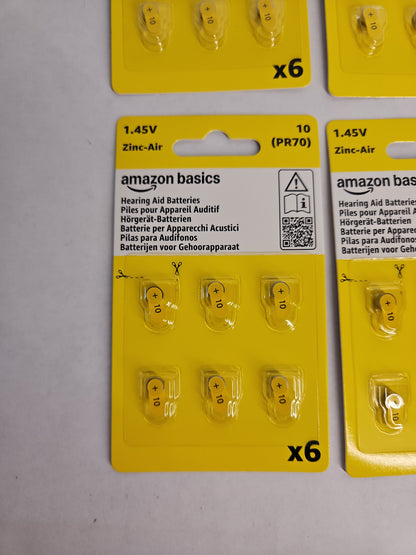 Amazon Basics 60-Pack Size 10 Hearing Aid Batteries Zinc-Air Yellow Tab
