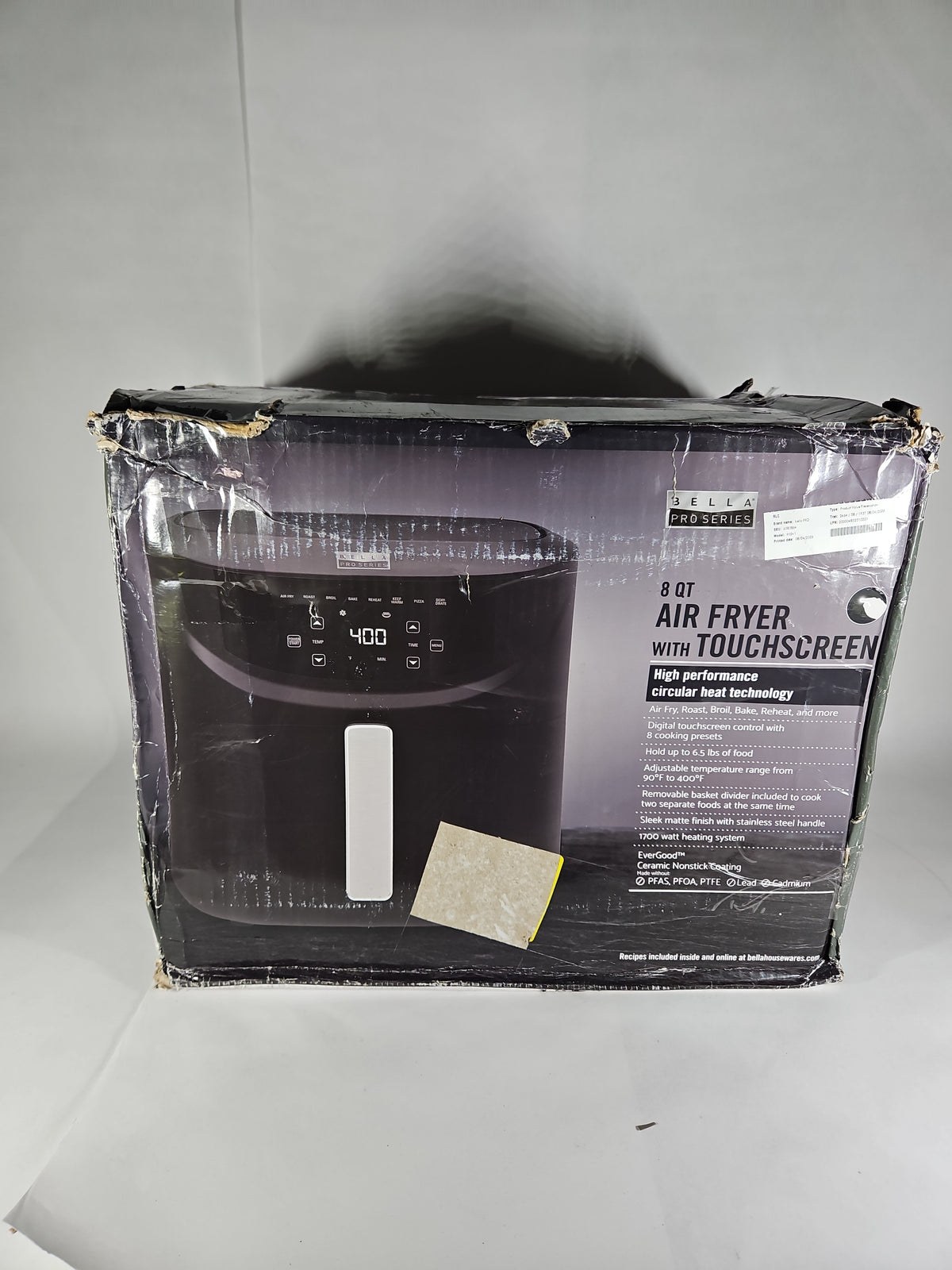 bella PRO 8 Qt Touchscreen Air Fryer Divided Basket 90241 – Black – Open Box