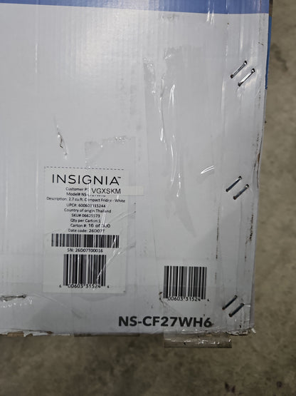 Insignia 2.7 Cu Ft Mini Fridge NS-CF27WH6 – White – Used, Small Dent on Top