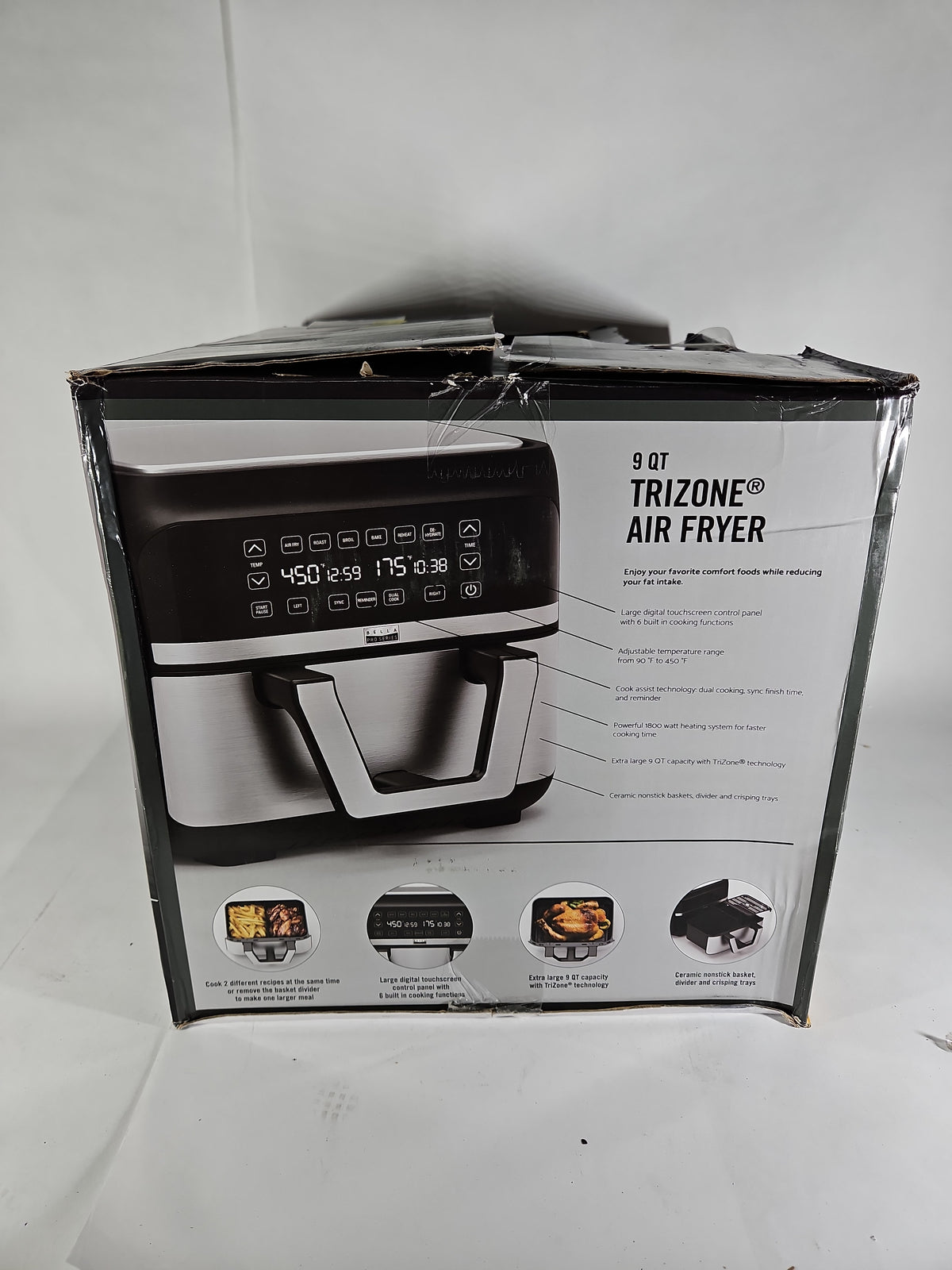 bella PRO 9 Qt TriZone Air Fryer Dual Flex Basket 90242 – Stainless – Open Box