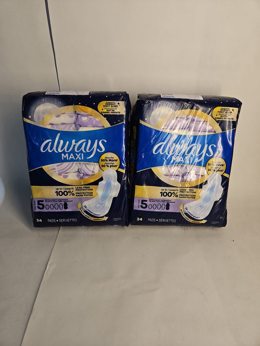Always Maxi Size 5 Extra Heavy Overnight Pads 24 Count - 2 Pack