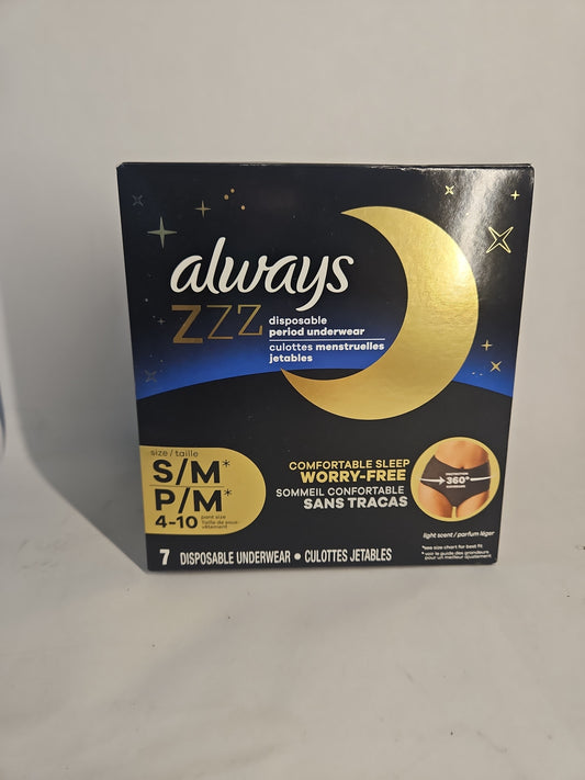 Always ZZZ Overnight Disposable Period Underwear Size S/M - 7 Count
