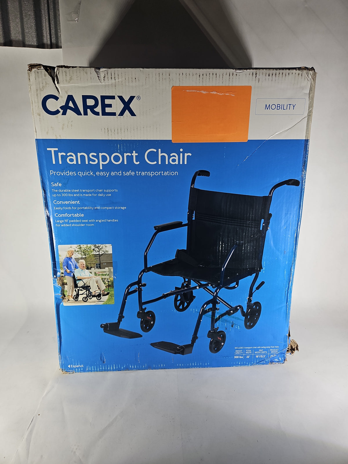 Carex Classics Folding Transport Chair 19 in Seat with Swing-Away Footrests