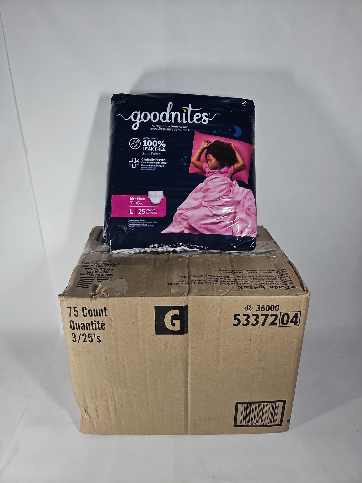 Goodnites Girls Nighttime Bedwetting Underwear Size L 68-95 lbs 75 Count