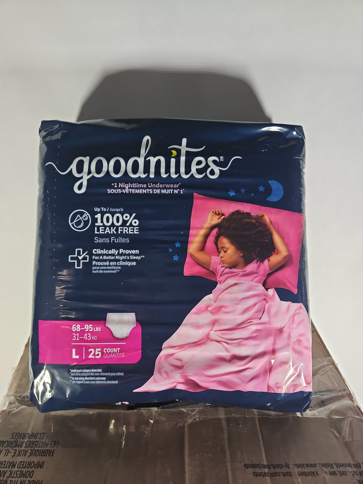 Goodnites Girls Nighttime Bedwetting Underwear Size L 68-95 lbs 75 Count