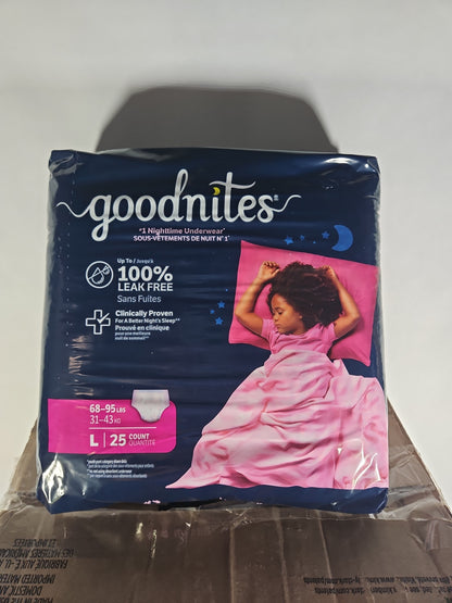 Goodnites Girls Nighttime Bedwetting Underwear Size L 68-95 lbs 75 Count