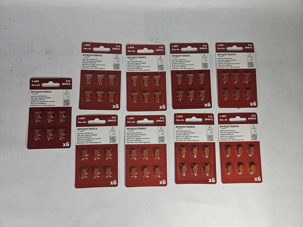 Amazon Basics Hearing Aid Batteries Size 312 Zinc-Air Brown Tab 54 Pack