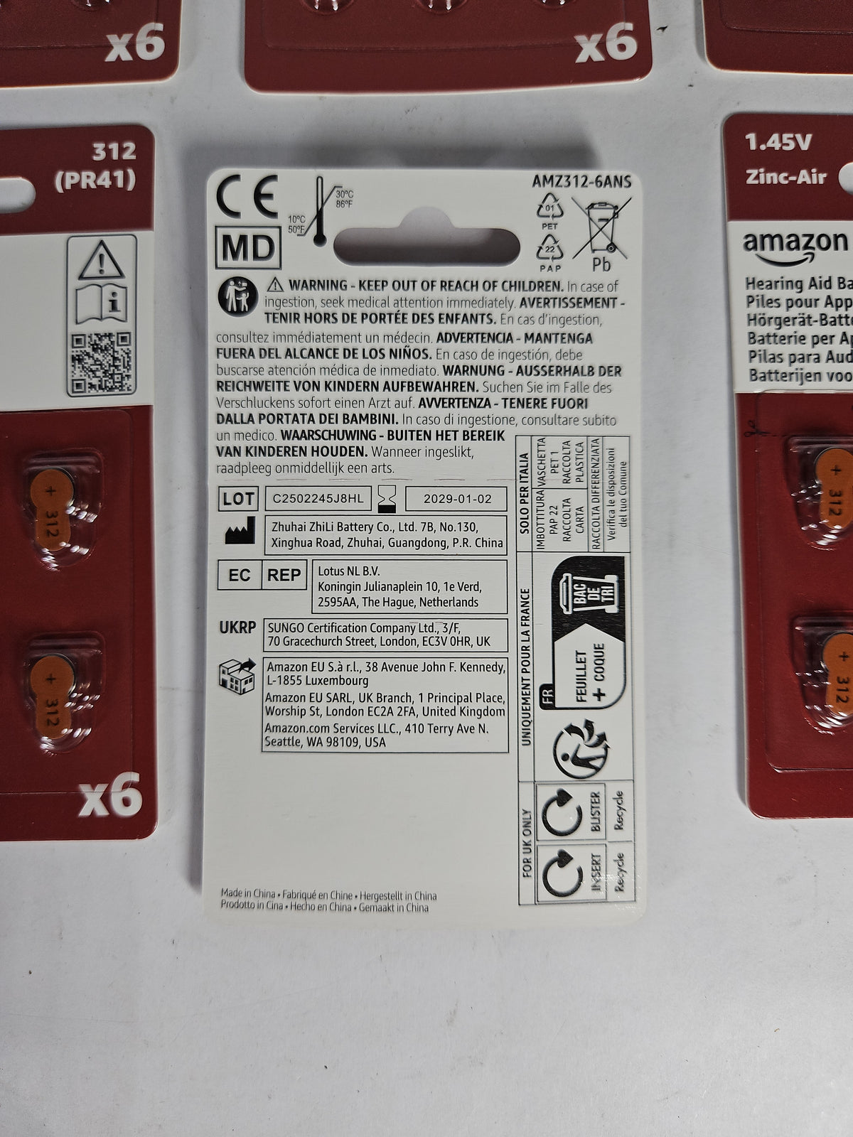Amazon Basics Hearing Aid Batteries Size 312 Zinc-Air Brown Tab 54 Pack
