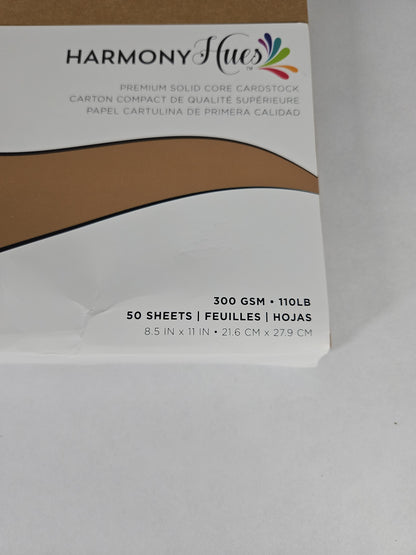 Harmony Hues 110lb Solid Core Cardstock 8.5x11 Kraft 50 Sheets