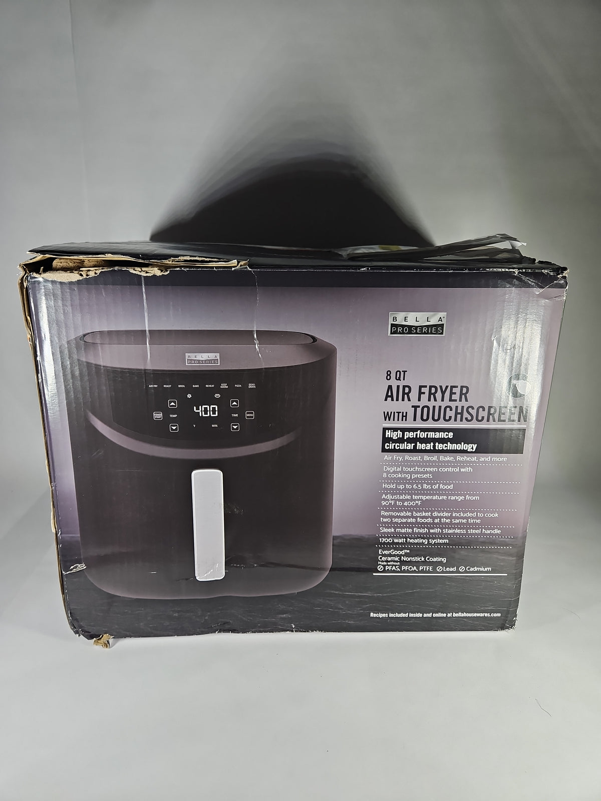 bella PRO 8 Qt Touchscreen Air Fryer Divided Basket 90241 - Matte Black - Used