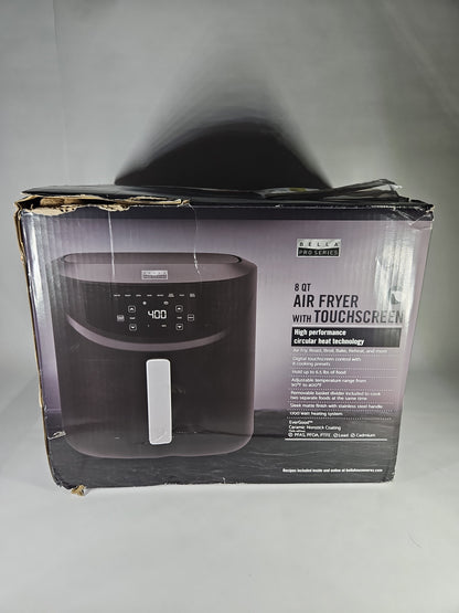 bella PRO 8 Qt Touchscreen Air Fryer Divided Basket 90241 - Matte Black - Used