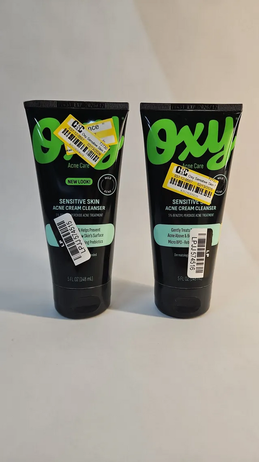 2 PACK - Oxy Maximum Action Acne Cream Face Wash 5% Benzoyl Peroxide 5 fl. oz., EXP 12/2026