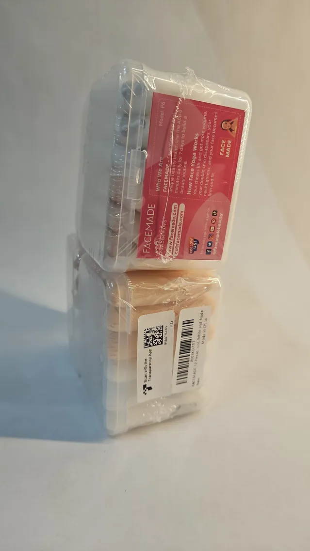2 PACK Facemade Makeup Triangle Powder Puffs, 12 Count Each, White & Beige